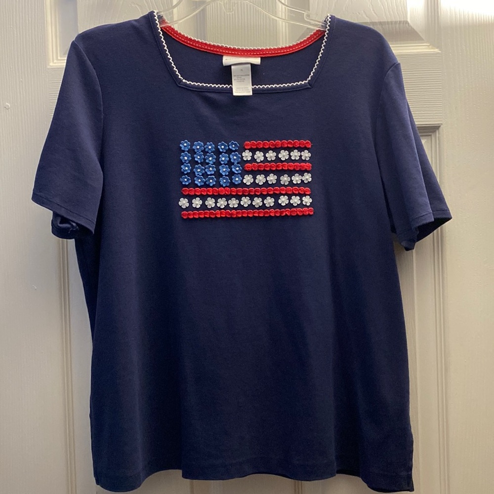 Alfred Dunner American Flag Top Navy Blue XL
